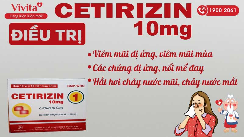 Công dụng Thuốc chống dị ứng Cetirizine 10mg Đồng Nai