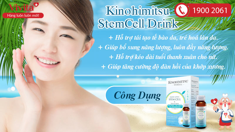 Kinohimitsu Stem Cell Drink Kit 2 Hỗ Trợ Phòng Ngừa Lão Hóa Da Hộp 16 Chai