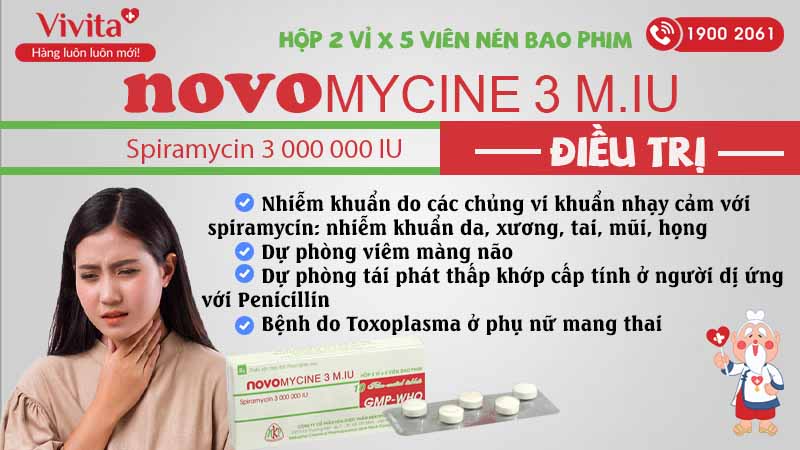 Công dụng thuốc kháng sinh novomycine 3M.IU