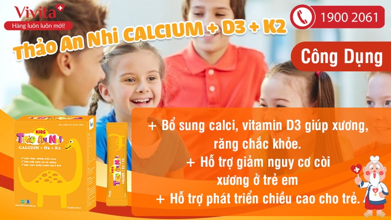Siro Kids Thảo An Nhi Calcium + D3 + K2 Hỗ Trợ Phát Triển Chiều Cao Cho Bé | Hộp 20 Gói