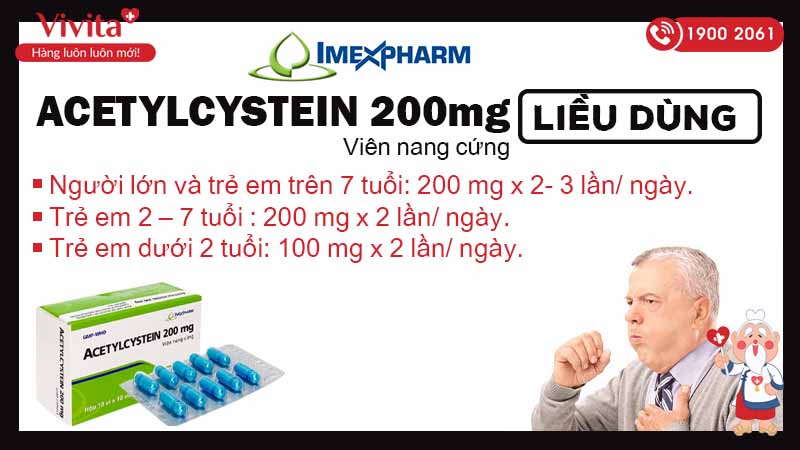 Liều dùng Acetylcystein200mg imexpharm 