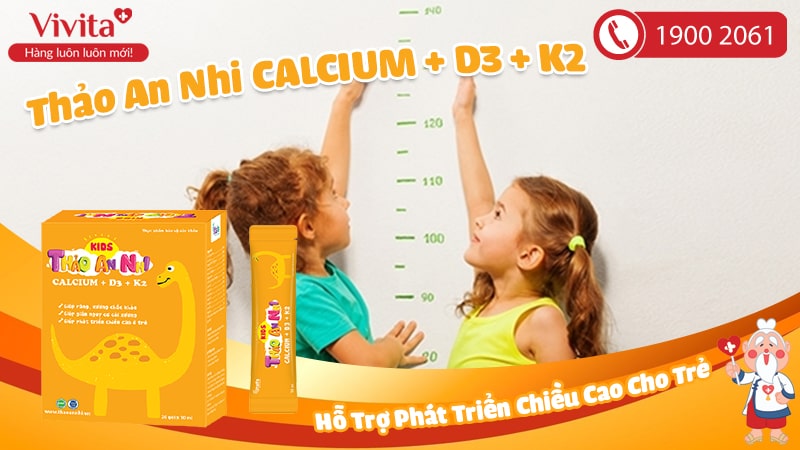 Siro Kids Thảo An Nhi Calcium + D3 + K2 Hỗ Trợ Phát Triển Chiều Cao Cho Bé | Hộp 20 Gói