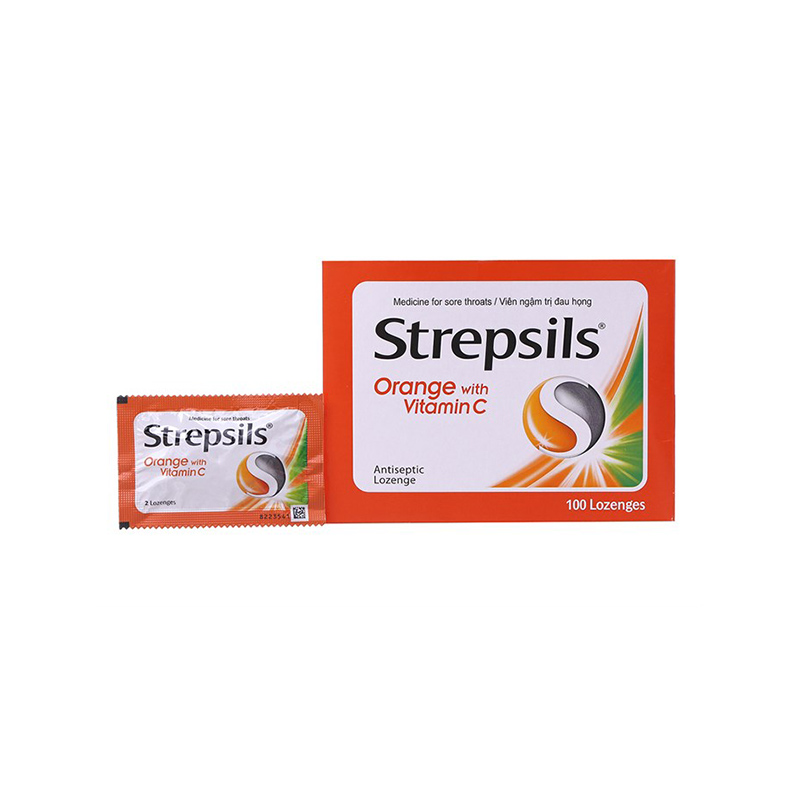 Viên ngậm trị đau họng Strepsils Orange with Vitamin C l Hộp 100 viên