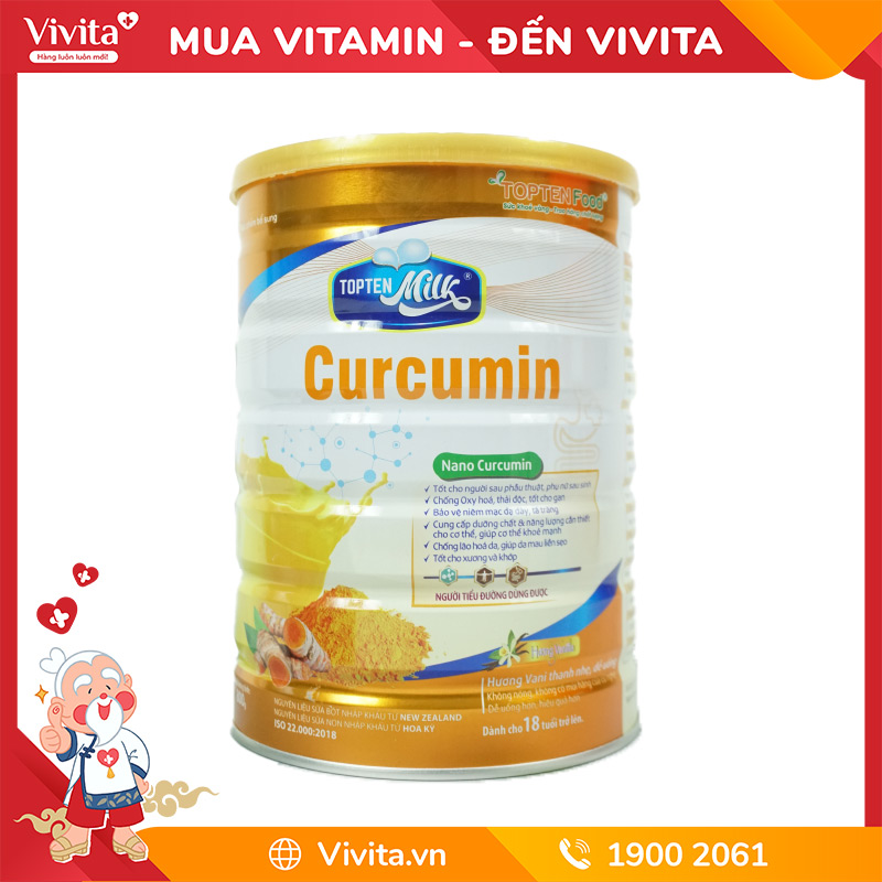 Sữa Curcumin Topten Milk dành cho người bệnh dạ dày 800 gam