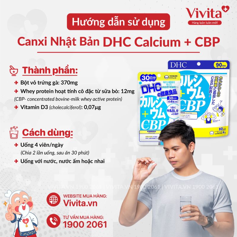 Cách dùng Viên uống canxi DHC Calcium + CBP Nhật Bản