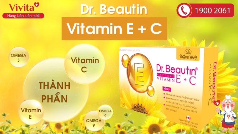 Viên Uống Dr.Beautin-Natural Vitamin E + C Hỗ Trợ Chống Lão Hóa Da | Hộp 30 Viên