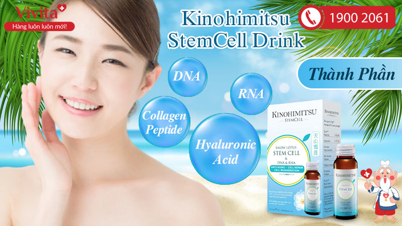 Kinohimitsu Stem Cell Drink Kit 2 Hỗ Trợ Phòng Ngừa Lão Hóa Da Hộp 16 Chai