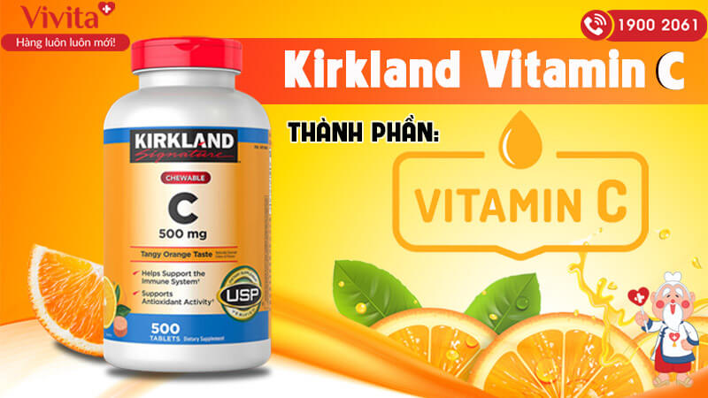 Thành phần viên nhai tăng cường miễn dịch Kirkland Vitamin C