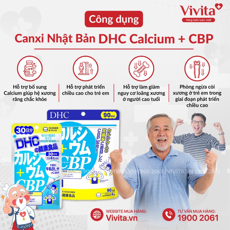 Công dụng Viên uống canxi DHC Calcium + CBP Nhật Bản