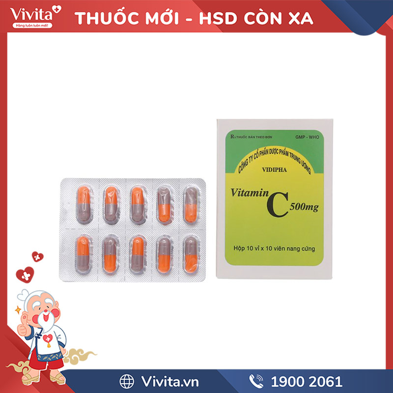 Thuốc bổ sung vitamin C 500mg Vidipha l Hộp 100 viên