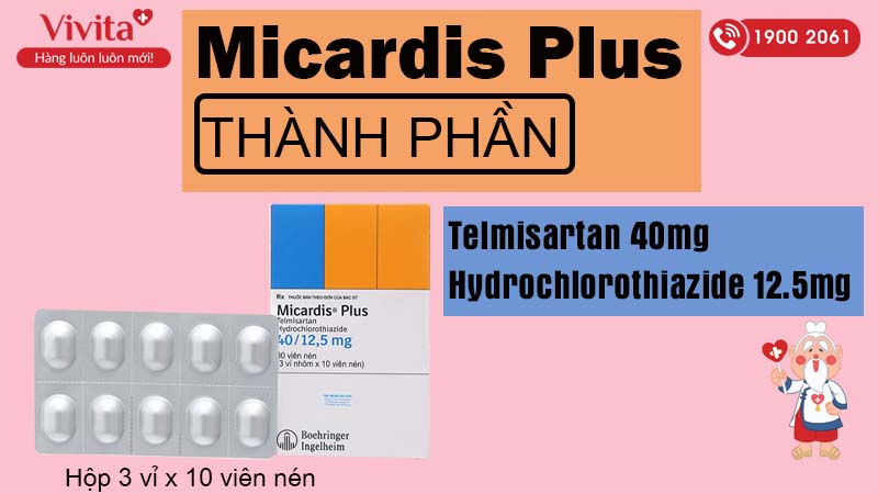 Thành phần Thuốc trị tăng huyết áp Micardis Plus 40/12.5 mg