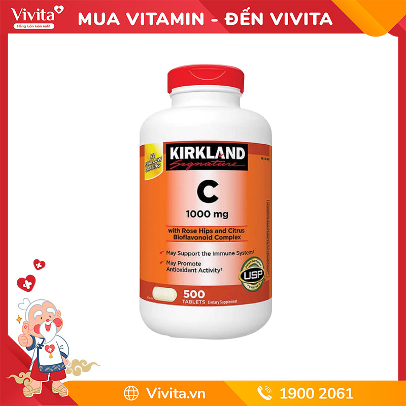Viên Uống Kirkland Vitamin C 1000mg Hỗ Trợ Tăng Cường Hệ Miễn Dịch | Hộp 500 Viên