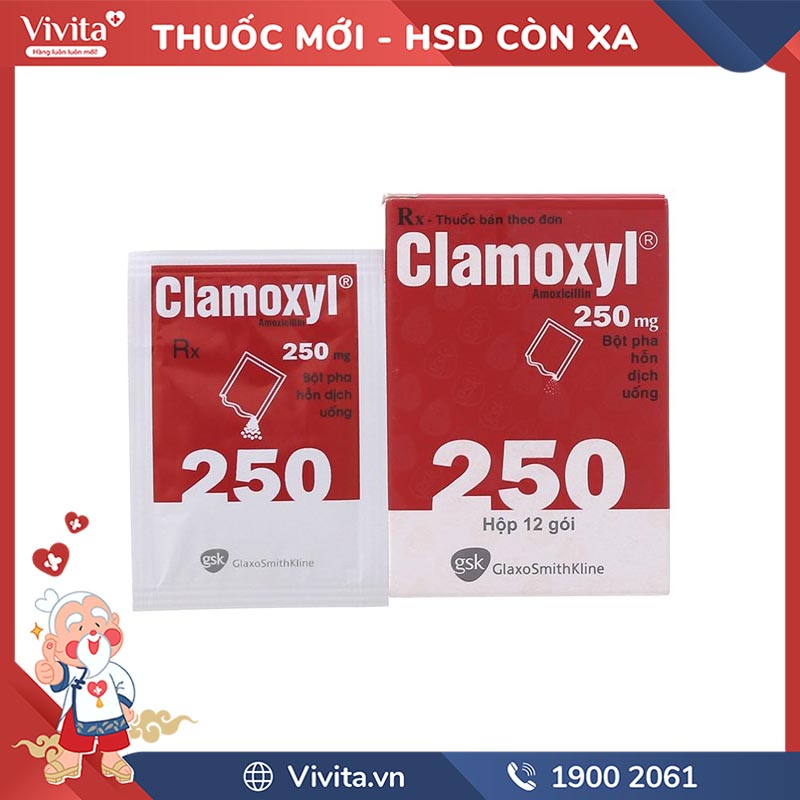 Thuốc kháng sinh Clamoxyl 250mg | Hộp 12 gói