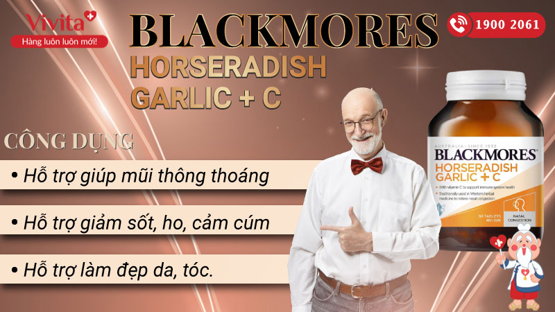 Blackmores Horseradish Garlic + C Hỗ trợ điều trị cảm lạnh, tăng cường sức khỏe | Hộp 90 viên