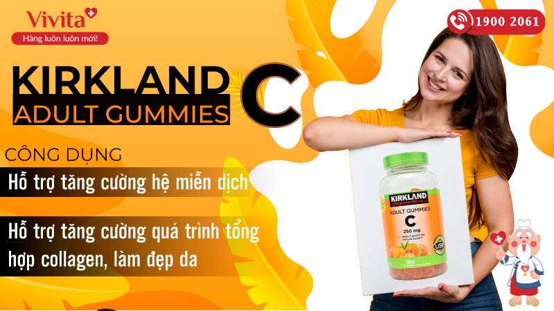 Kirkland Adult Gummies C  Hỗ Trợ Bổ Sung Vitamin C Cho Cơ Thể | Hộp 180 Viên