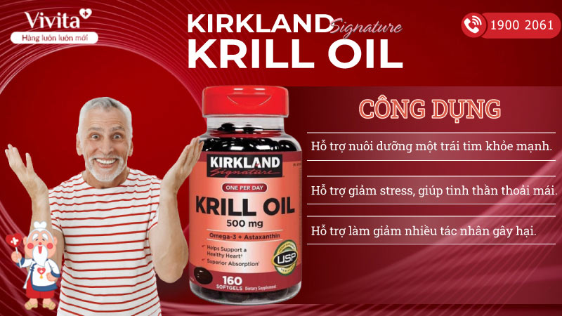 Viên Uống Kirkland Krill Oil 500mg Hỗ Trợ Cải Thiện Hệ Tim Mạch | Hộp 160 Viên