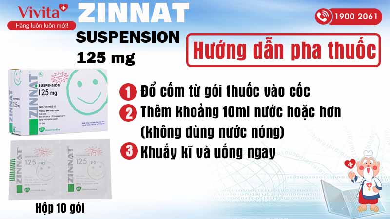 Hướng dẫn pha thuốc Kháng sinh Zinnat suspension 125mg hộp 10 gói