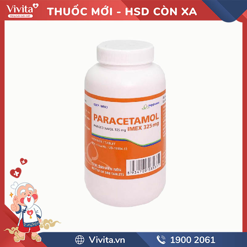 Thuốc giảm đau, hạ sốt Paracetamol Imex 325mg | Chai 500 viên