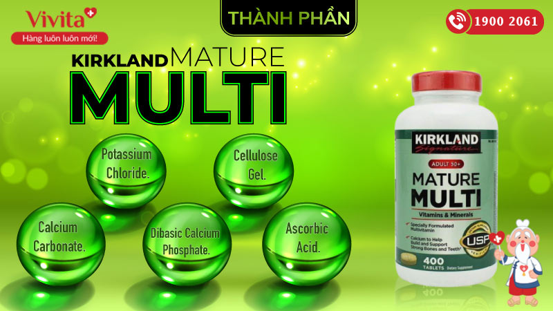 Viên Uống Kirkland Mature Multi Vitamin Hỗ Trợ Bổ Sung Vitamin Cho Người 50 Tuổi | Hộp 400 Viên