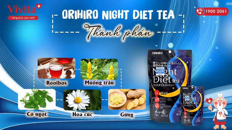 thành phần trà giảm cân Orihiro Ngiht Diet Tea