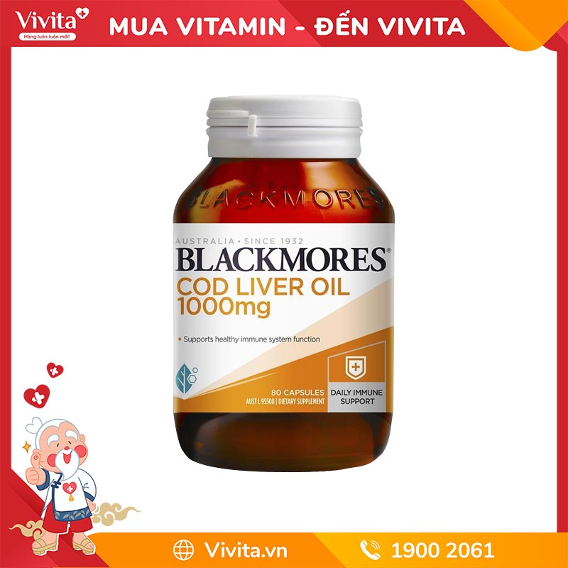 Blackmores Cod Liver Oil 1000mg Bổ Sung Vitamin A, D và Omega 3 (Hộp 125 Viên)