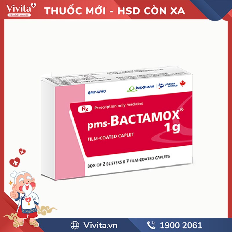 Thuốc kháng sinh trị nhiễm khuẩn Bactamox 1g l Hộp 14 viên