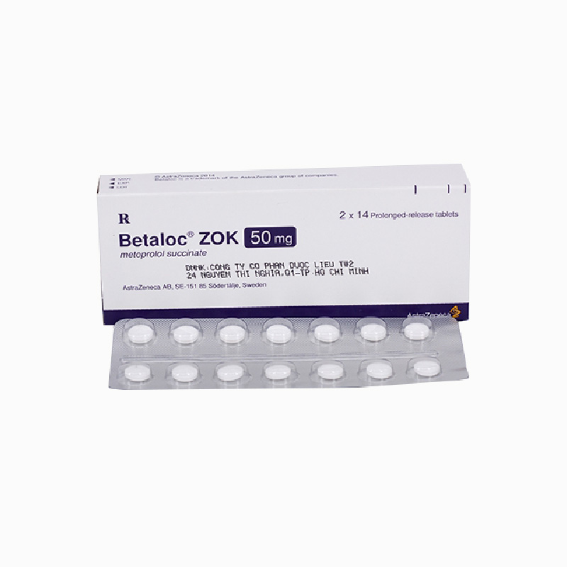 Thuốc trị cao huyết áp, đau thắt ngực Betaloc Zok 50mg | Hộp 28 viên