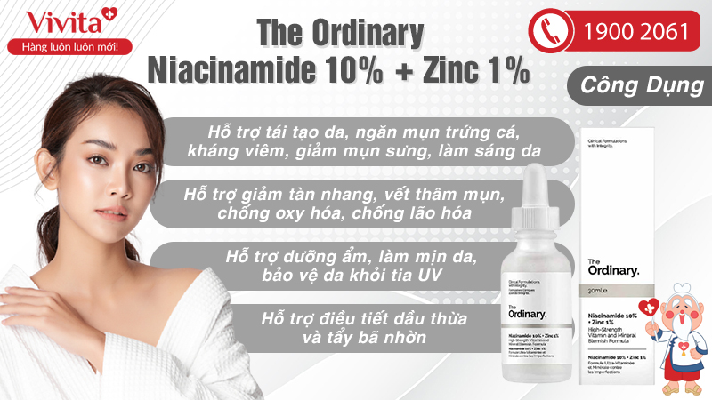 Tinh Chất The Ordinary Niacinamide 10% + Zinc 1% Giúp Ngừa Mụn, Trị Thâm Hiệu Quả | Chai 30ml