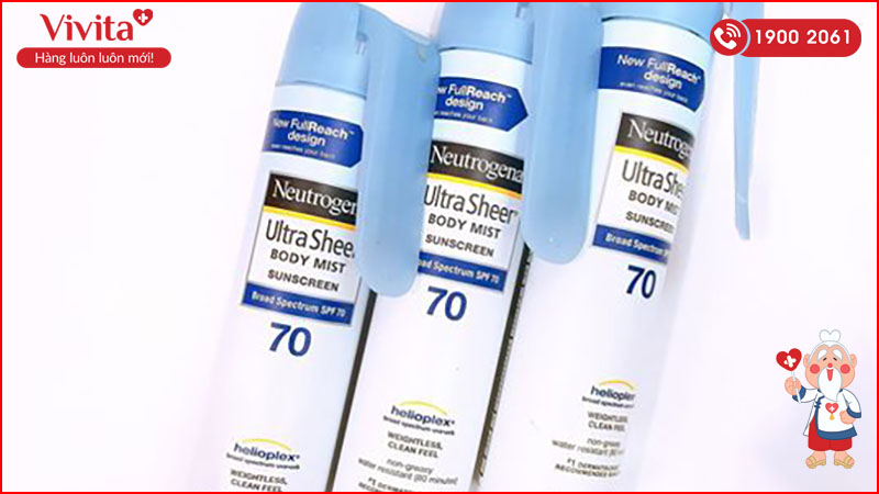 Xịt Neutrogena Ultra Sheer Body Mist SPF 70 bảo vệ da khỏi tia cực tím