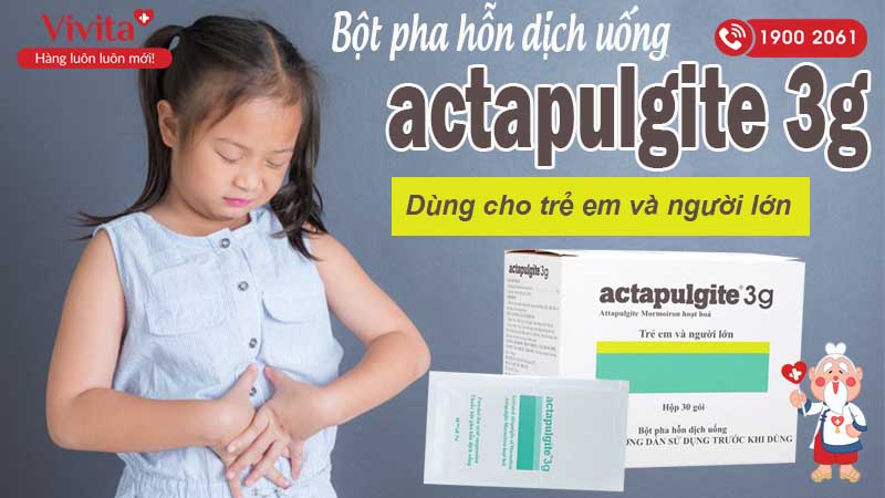 Bột pha hỗn dịch uống trị tiêu chảy, chướng bụng actapulgite 3g