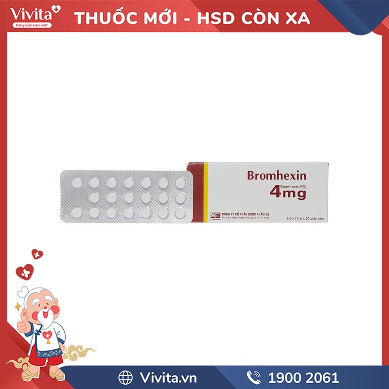 Thuốc long đờm Bromhexin F.T Pharma 4mg | Hộp 200 viên