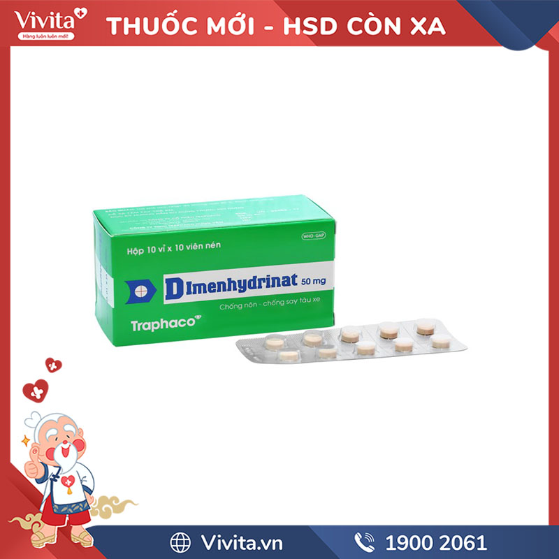 Thuốc chống say xe Dimenhydrinat 50mg Trapharco | Hộp 100 viên