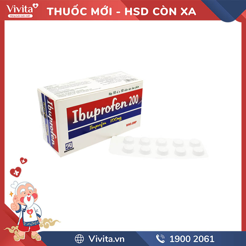 Thuốc giảm đau, kháng viêm Ibuprofen 200mg Nadyphar | Hộp 100 viên