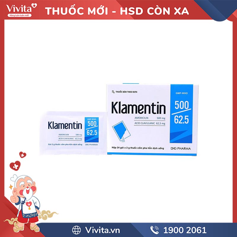 Thuốc kháng sinh Klamentin 500/62.5 | Hộp 24 gói
