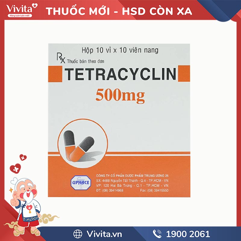 Thuốc kháng sinh trị nhiễm khuẩn Tetracycline 500mg | Hộp 100 viên