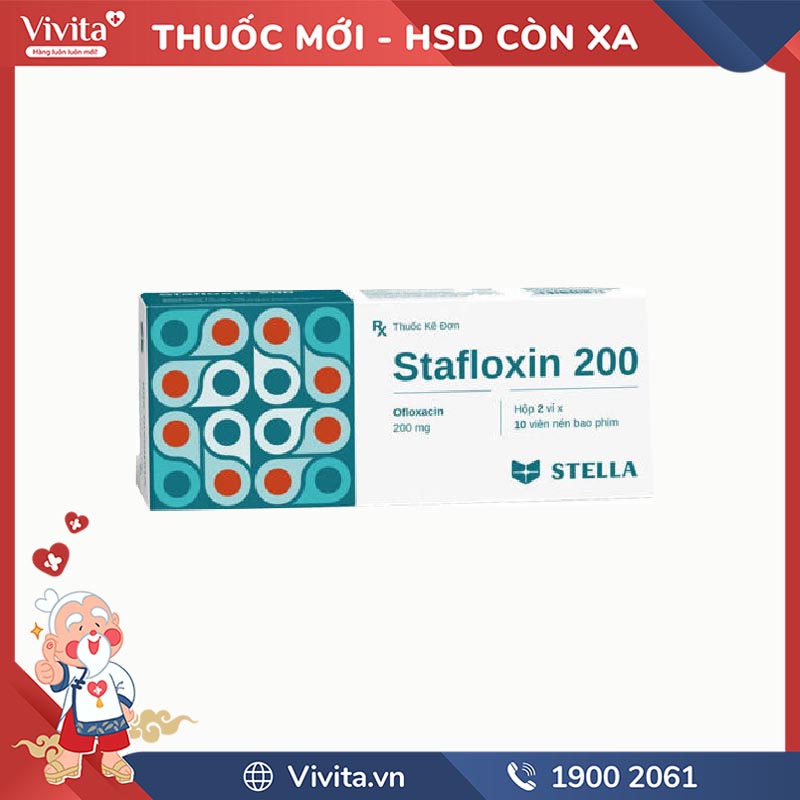 Thuốc kháng sinh trị nhiễm khuẩn Stafloxin 200 | Hộp 20 viên