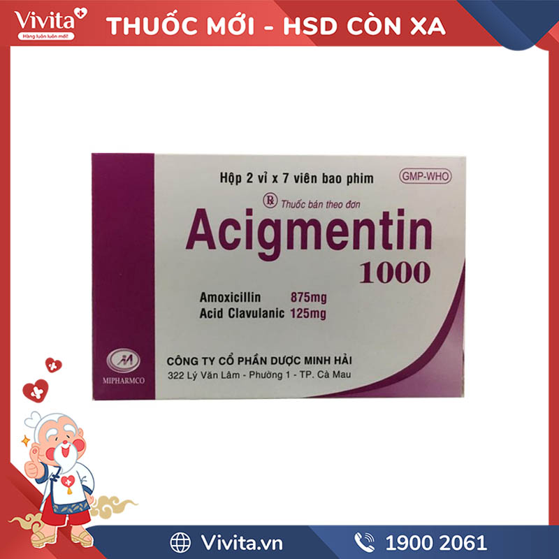 Thuốc kháng sinh Acigmentin 1000 | Hộp 14 viên