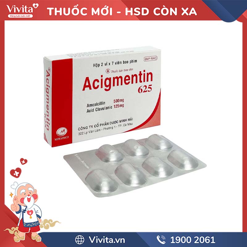 Thuốc kháng sinh Acigmentin 625 | Hộp 14 viên