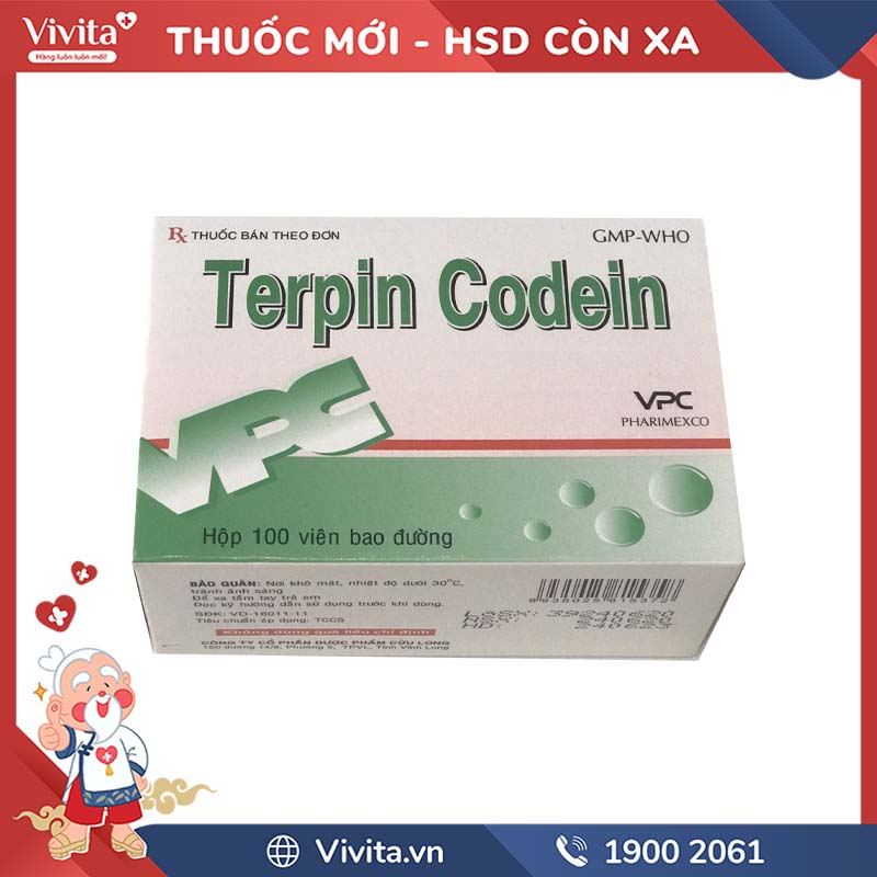 Thuốc ho Terpin Codein VPC | Hộp 100 viên