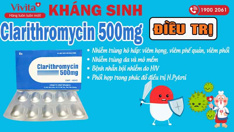 Công dụng Kháng sinh clarithromycin 500mg