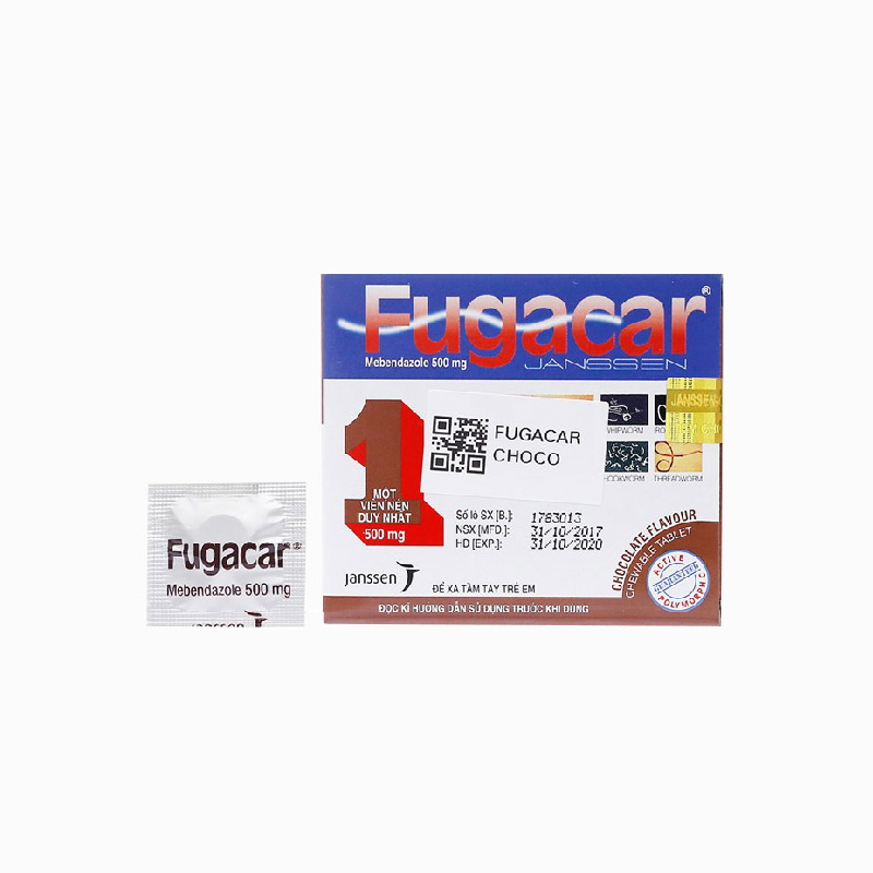 Thuốc tẩy giun Fugarcar 500mg vị chocolate | Hộp 1 viên