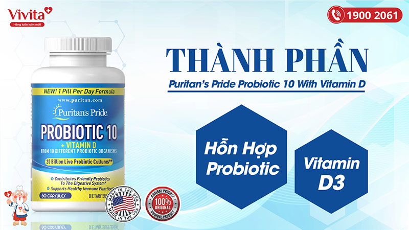 thành phần Puritan's Pride Probiotic 10 with Vitamin D