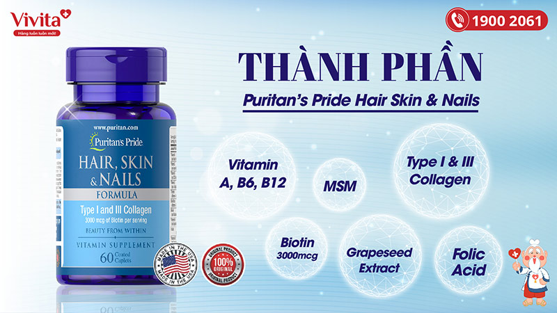 thành phần Viên Uống Puritan's Pride Hair Skin & Nails