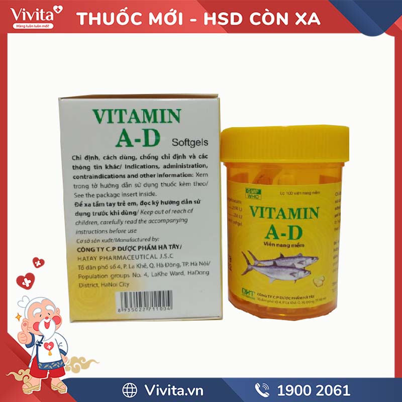Thuốc bổ sung vitamin A-D Dược Phẩm Hà Tây | Chai 100 Viên