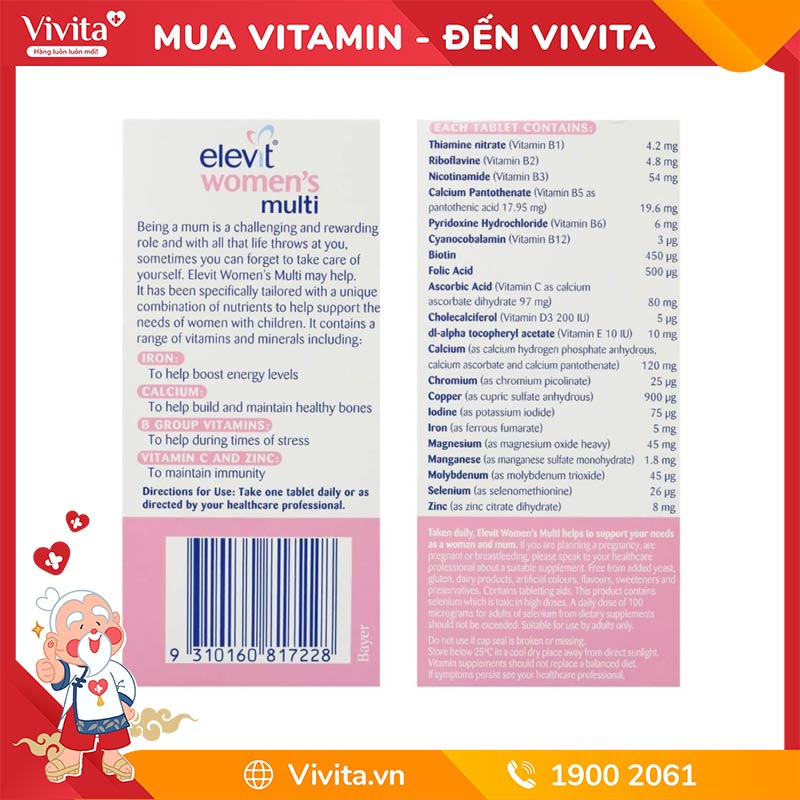 Viên Vitamin Tổng Hợp Elevit Women's Multi Dành Cho Phụ Nữ Đang Nuôi Con (Hộp 100 Viên)