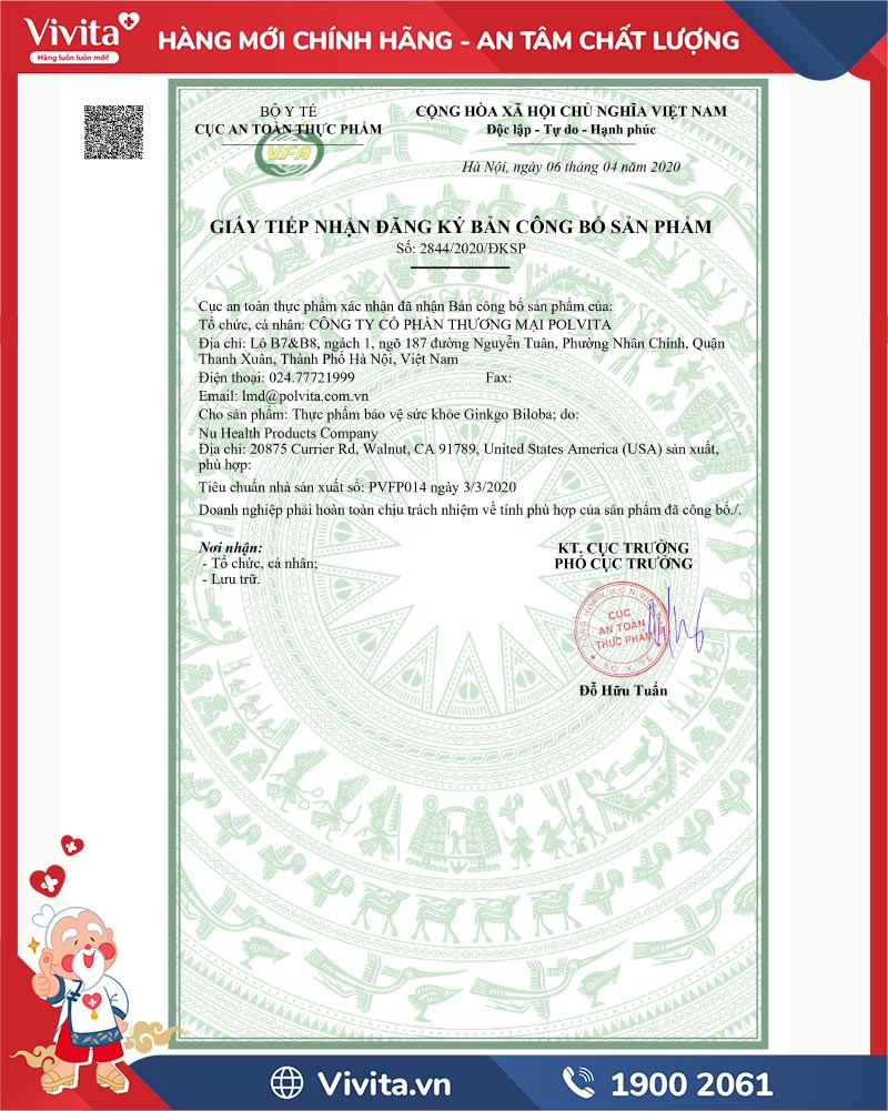 giấy chứng nhận ginkgo biloba polvita
