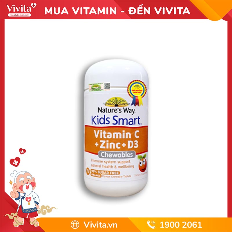 Nature’s Way Kids Smart Vitamin C + Zinc + D3 Chewable Tablets (Hộp 75 Viên)