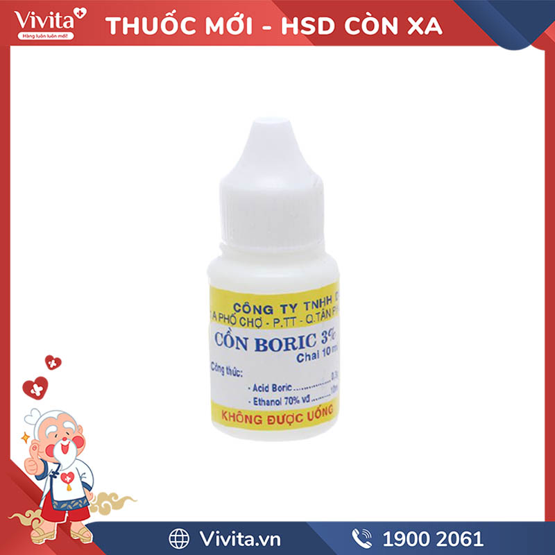 Thuốc nhỏ tai trị nấm Cồn Boric 3% Nam Việt | Chai 10ml