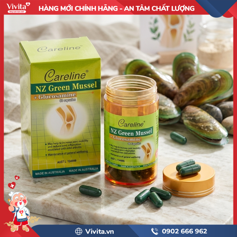 Khớp Vẹm Xanh Careline NZ Green Mussel + Glucosamine (Hộp 60 Viên)