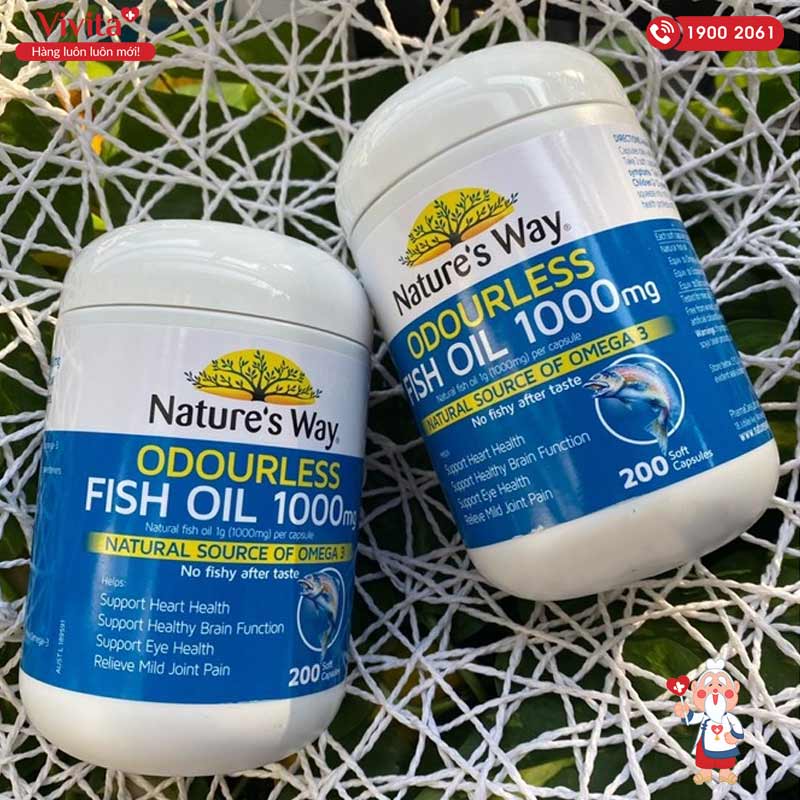 Viên Uống Dầu Cá Nature's Way Odourless Fish Oil 1000mg | Hộp 200 Viên